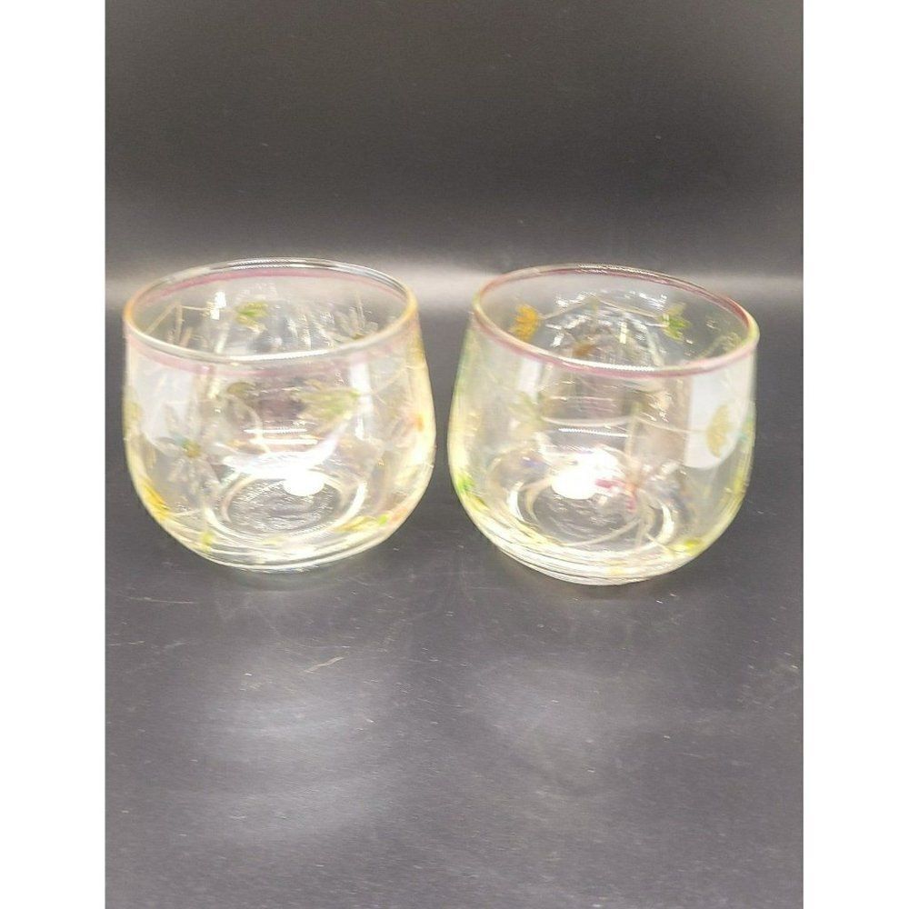 Set of 2 Yankee Candle Etched Flower Glass Candle Voltives